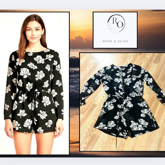 Rose & Olive Pants - Rose & Olive, Floral Long-Sleeve Romper,Lined,Excellent Condition – Size M